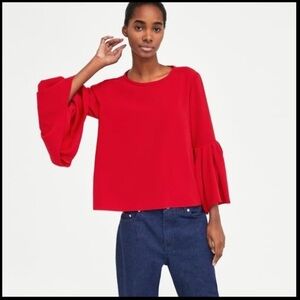 𝐙𝐀𝐑𝐀 Red Peplum sleeve top in size Medium